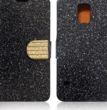 New Diamond Bling Black Glitter Effect Flip Wallet Case For iPhone Samsung S5 i9600 Magnetic Crystal Clip