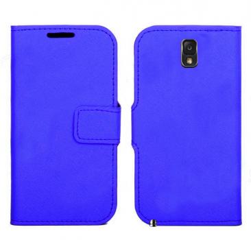 Leather Feel Flip Book Shape Back Case for Samsung Galaxy Note 3 - Blue