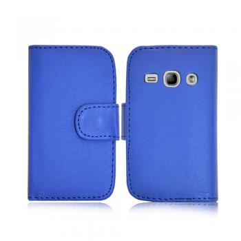 Leather Feel Flip Book Shape Back Case Samsung Galaxy Fit S6810 - Blue