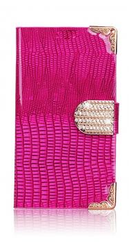 Diamond Luxury Book Shape Fancy Wallet Back Case for Samsung GALAXY S4 i9505 in Hot Pink