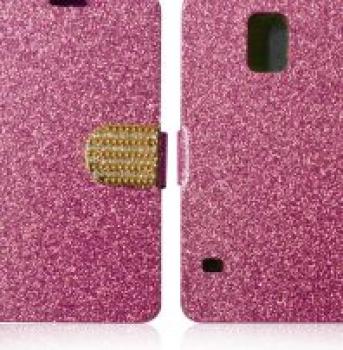 New Diamond Bling Hot Pink Glitter Effect Flip Wallet Case For Samsung S5 i9600 Magnetic Crystal Clip