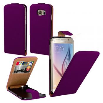 Leather Flip Pouch Back Case Cover Compatible For Samsung S6 SM-G920 - Purple