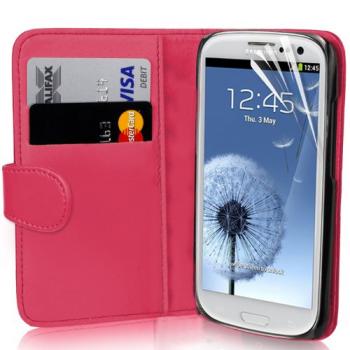 Leather Feel Flip Book Shape Back Case Samsung Galaxy S3 i9300 - Hot Pink