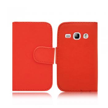 Leather Feel Flip Book Shape Back Case Samsung Galaxy Fit S6810 - Red