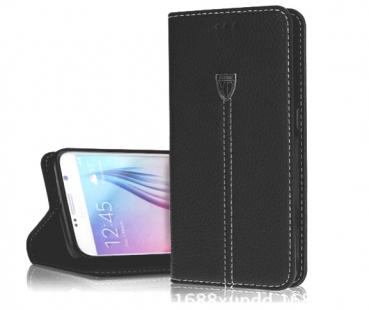 Xondo leather feel flip back case cover for Samsung S6 in Black